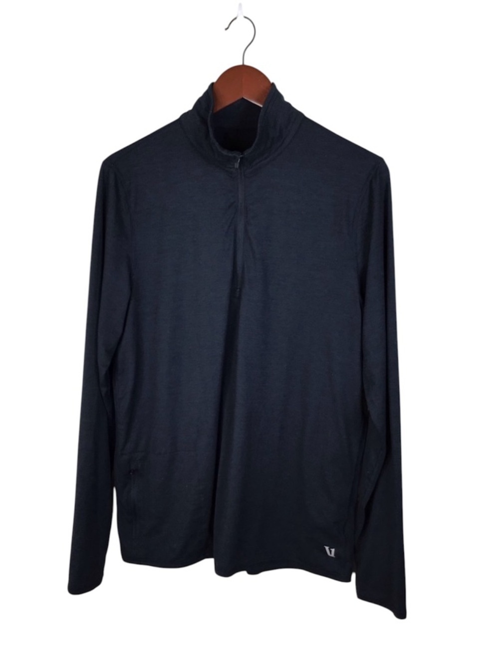 Vuori Ease Performance Half Zip 2.0 in Heathered Blue Size Medium.